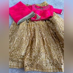 Pink gold traditional indian wedding festive lehenga choli